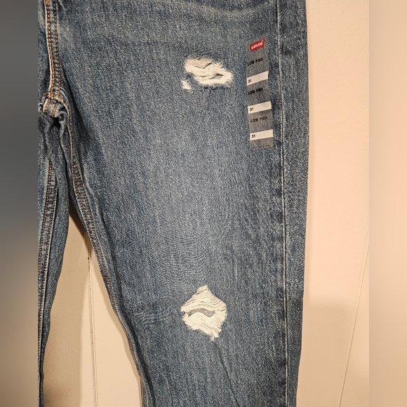 NEW Levi's Size 31 LOW PRO Straight Blue Distressed Jeans Mid Rise Inseam 32 - Picture 4 of 9